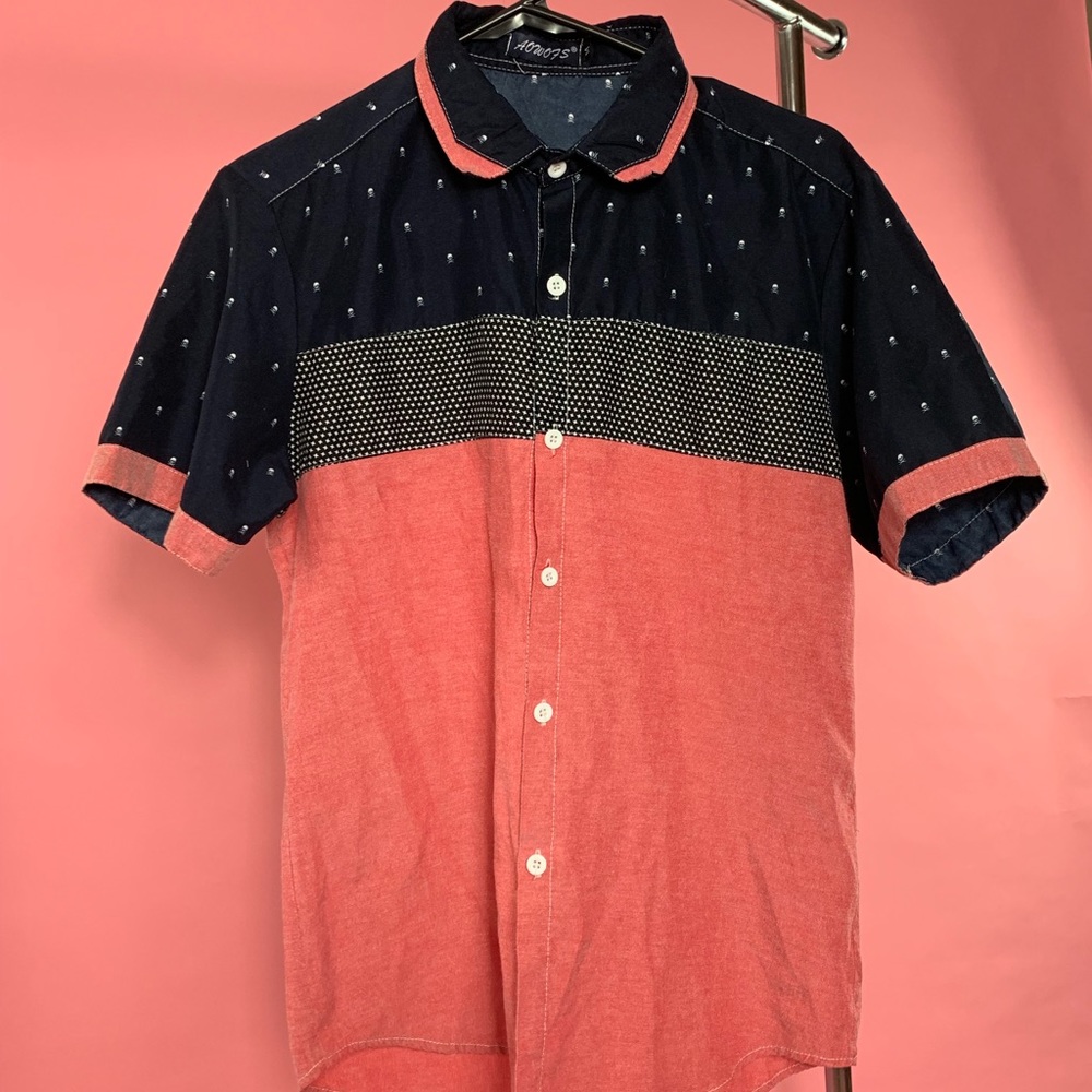 Color block short sleeve button down shirt